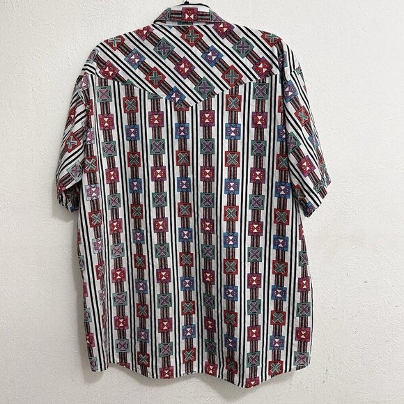 Vintage Sheplers Brush popperPearl Snap Western Aztec Shirt Short Sleeve Size XL - Picture 7 of 8